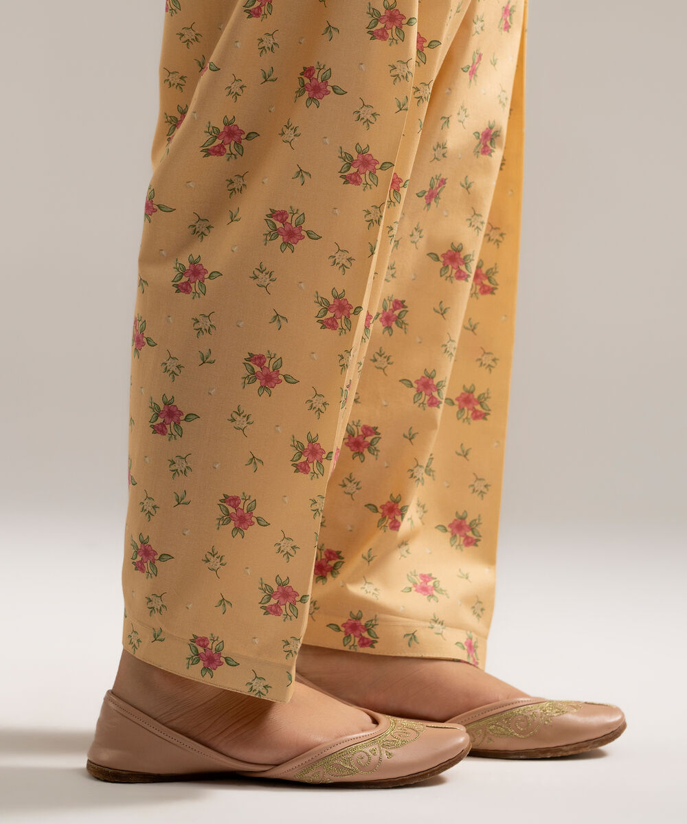 Women's RTW Cambric Printed Yellow Skinny Shalwar