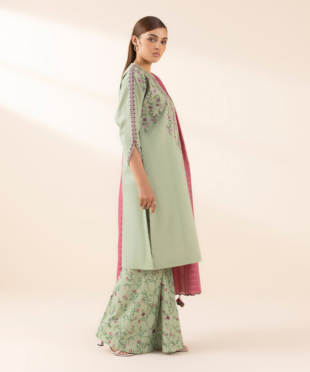 Women's Unstitched Lawn Embroidered Green 3 Piece Suit