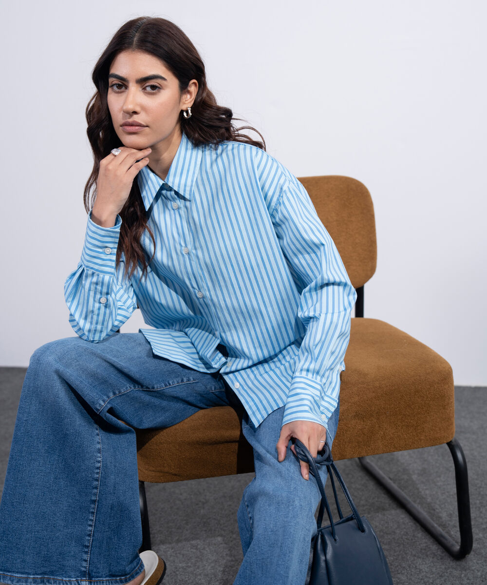 Women's Western Blue Standard-Fit Poplin Shirt