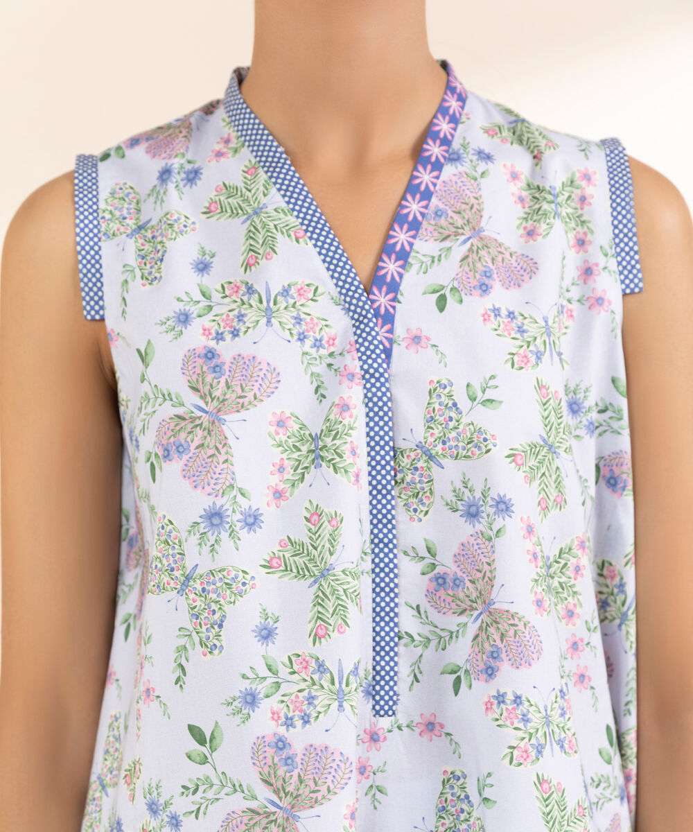 Women's Unstitched Lawn Printed Blue 3 Piece Suit