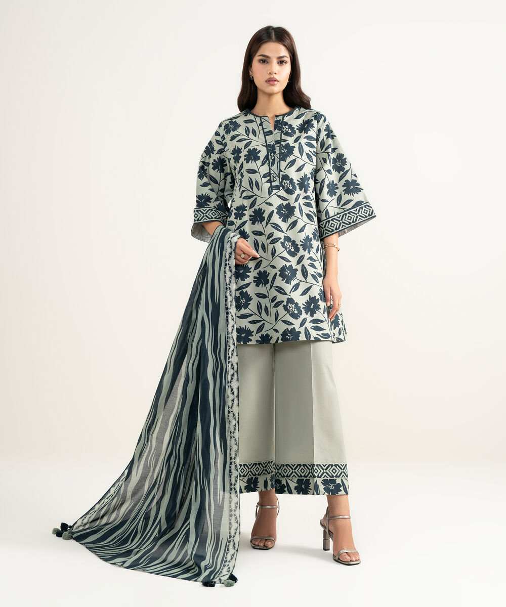 Women's Unstitched Lawn Printed Grey 3 Piece Suit