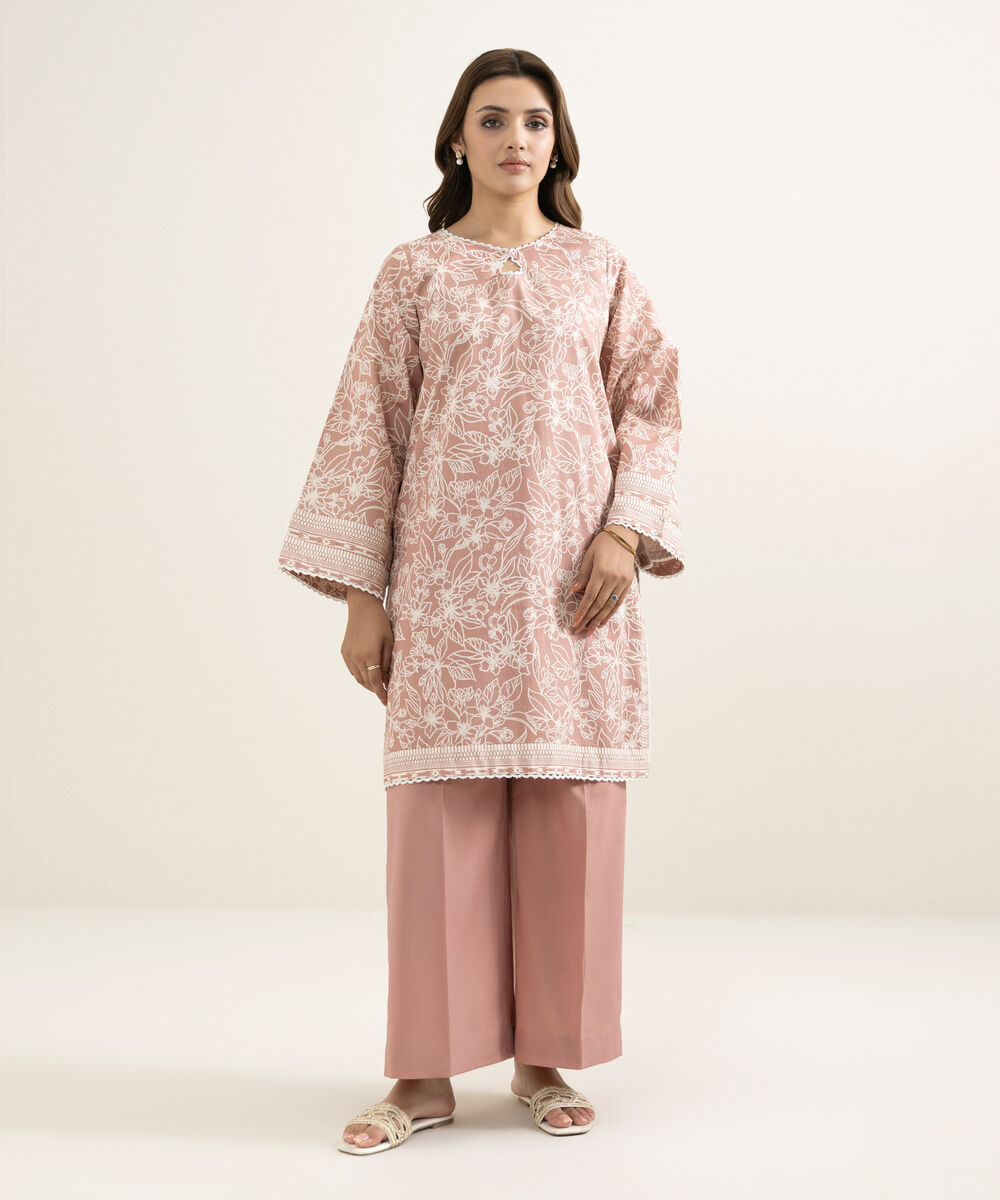 Women's Unstitched Lawn Printed Pink 2 Piece Suit