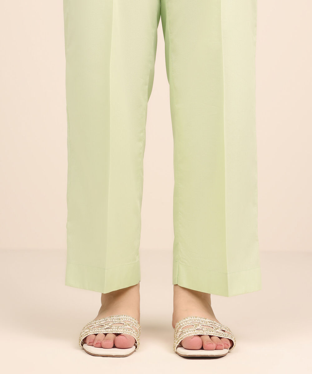 Women's RTW Cambric Off White Solid Straight Pants