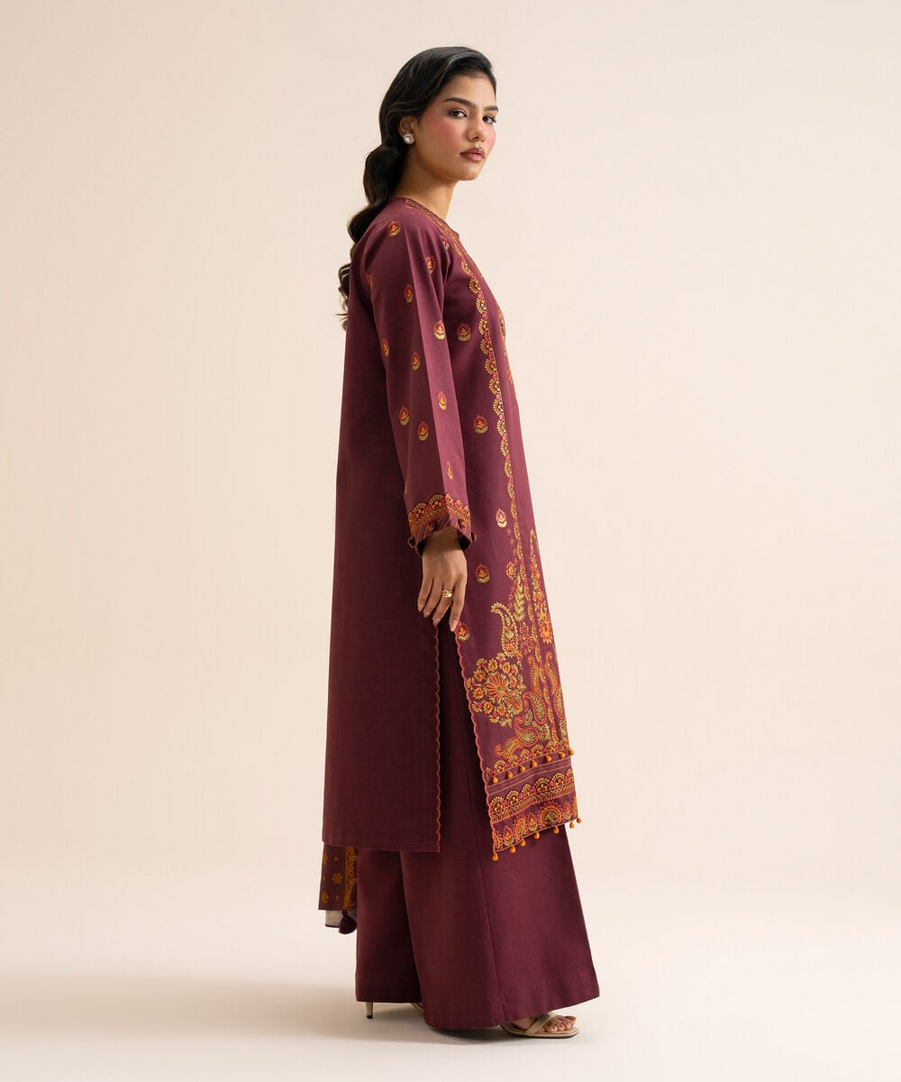 Women's Unstitched Light Khaddar Embroidered Multi 3 Piece Suit
