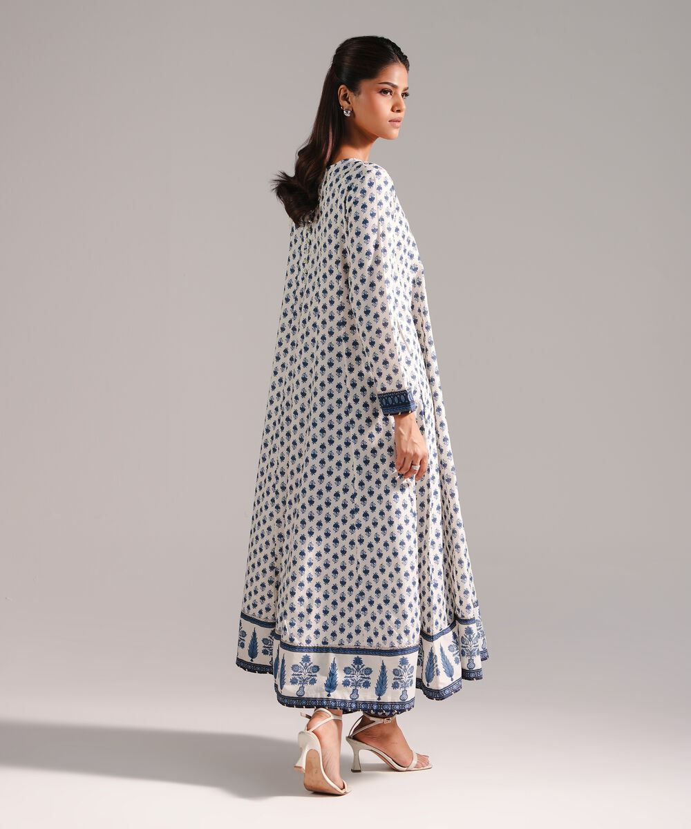 Women's RTW Textured Lawn Printed White 2 Piece Suit