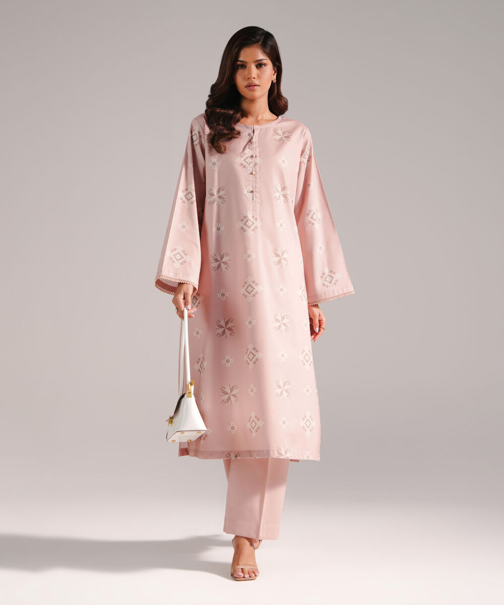 Women's RTW Cotton Viscose Printed Pink 2 Piece Suit