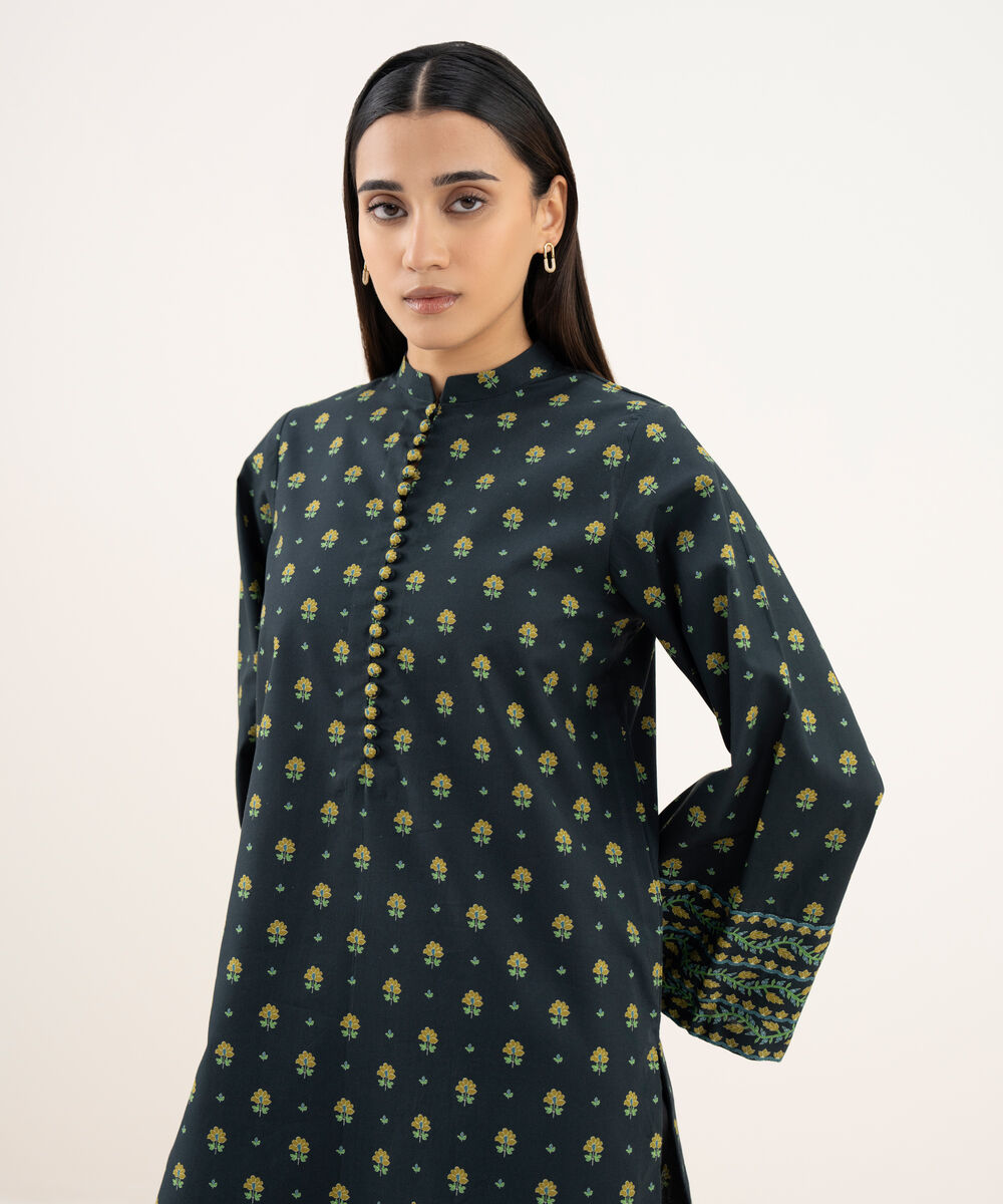 Women's Unstitched Cotton Printed Black Shirt