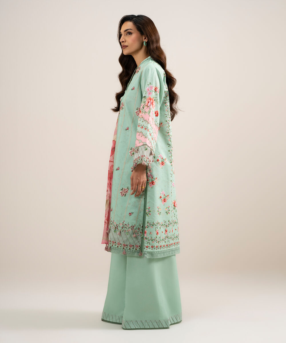 Women's Unstitched Lawn Embroidered Green