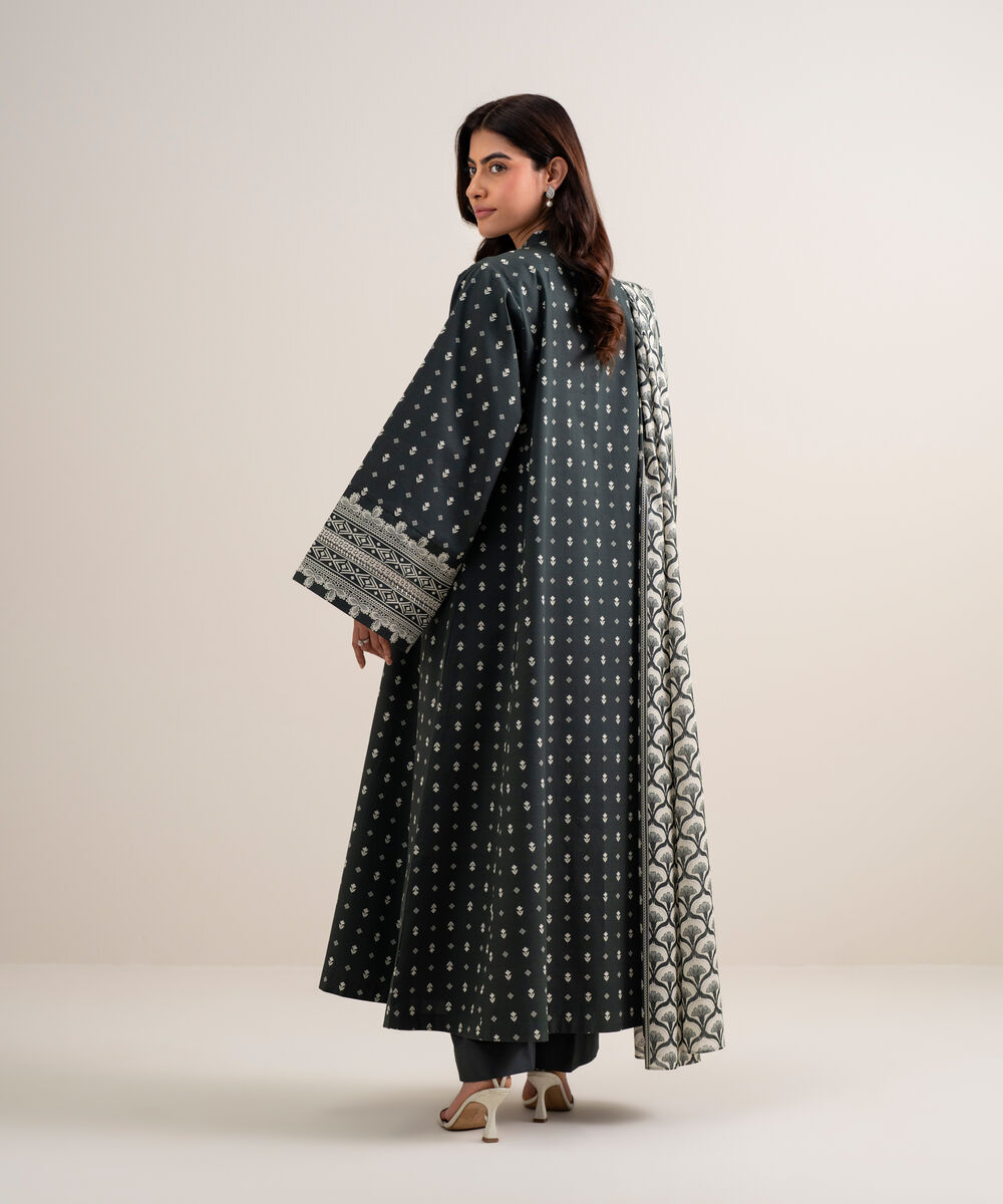 Women's Unstitched Lawn Embroidered Grey and Off White 3 Piece Suit