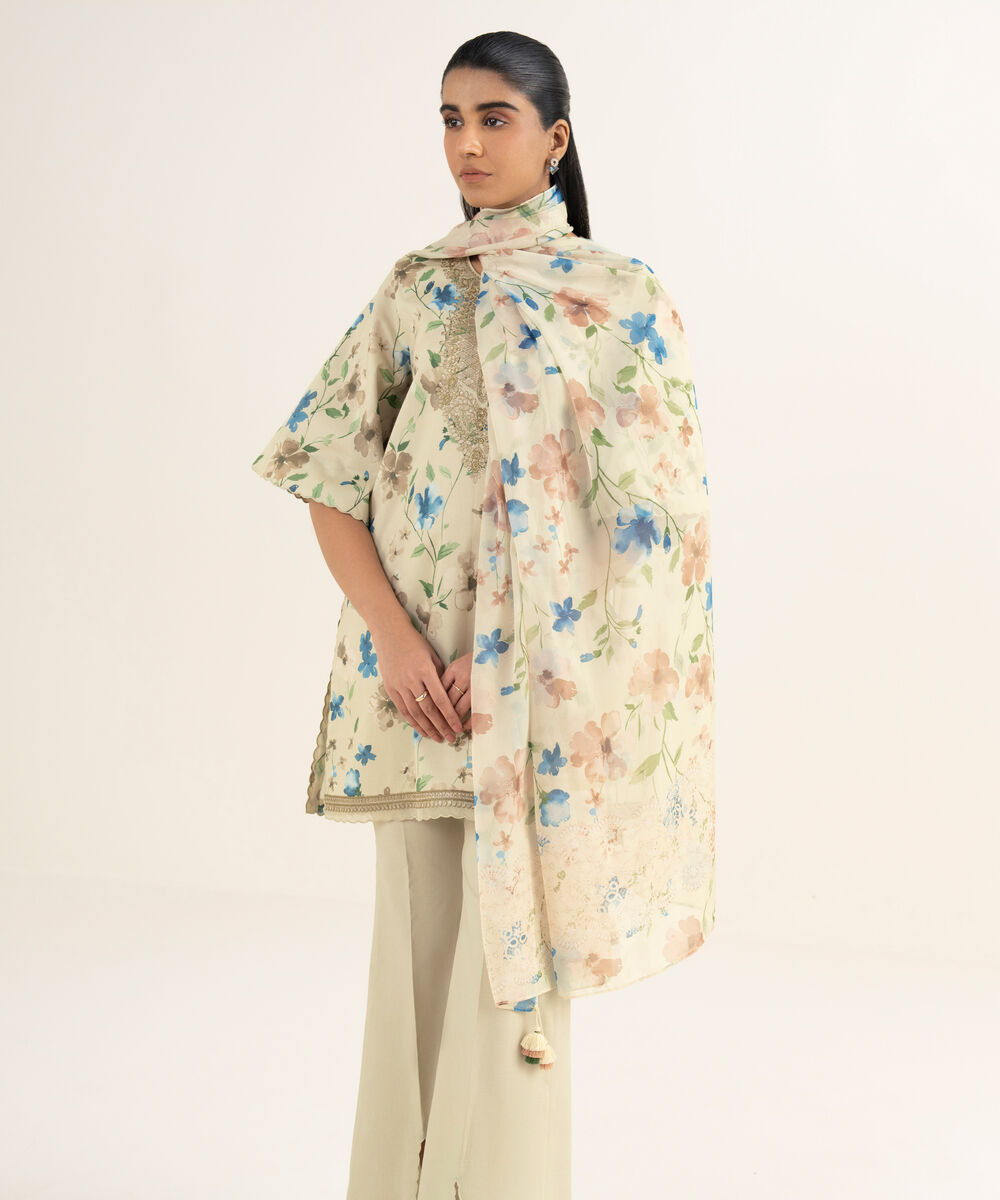 Women's Unstitched Lawn Embroidered Multi 3 Piece Suit