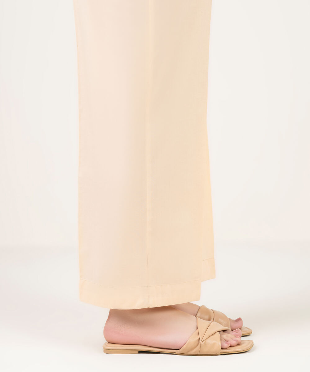 Women's RTW Cambric Solid Peach Straight Pants