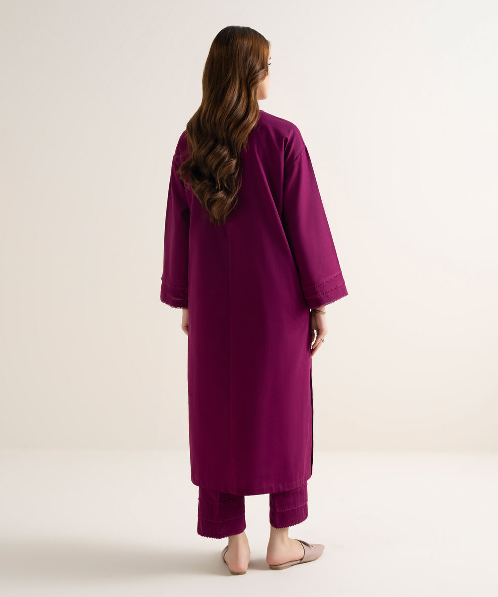 Women's RTW Light Khaddar Solid Drop Shoulder Purple Shirt