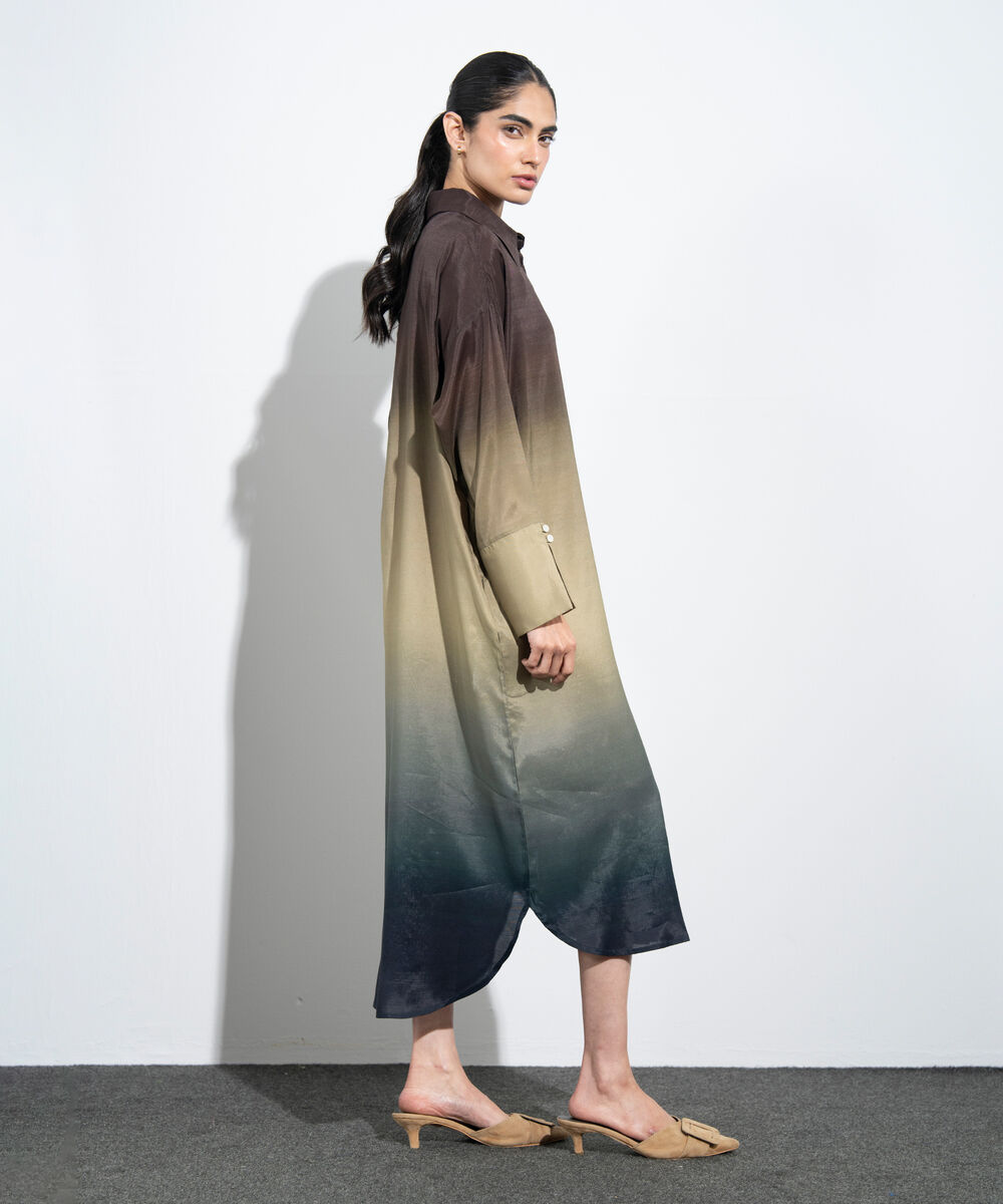 Women's Western Multi Ombre Print Shirt Dress