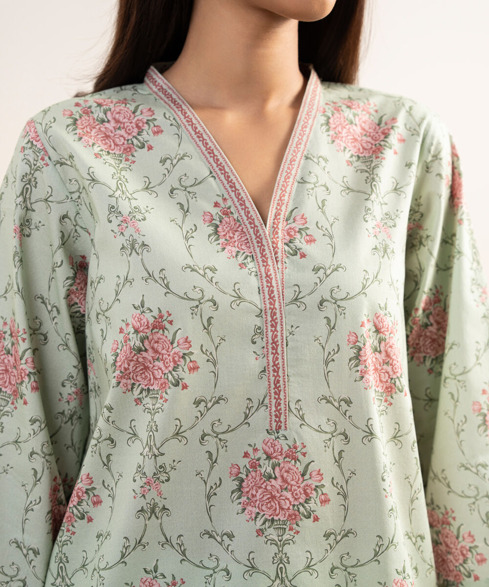 Women's Unstitched Lawn Embroidered Green 3 Piece Suit