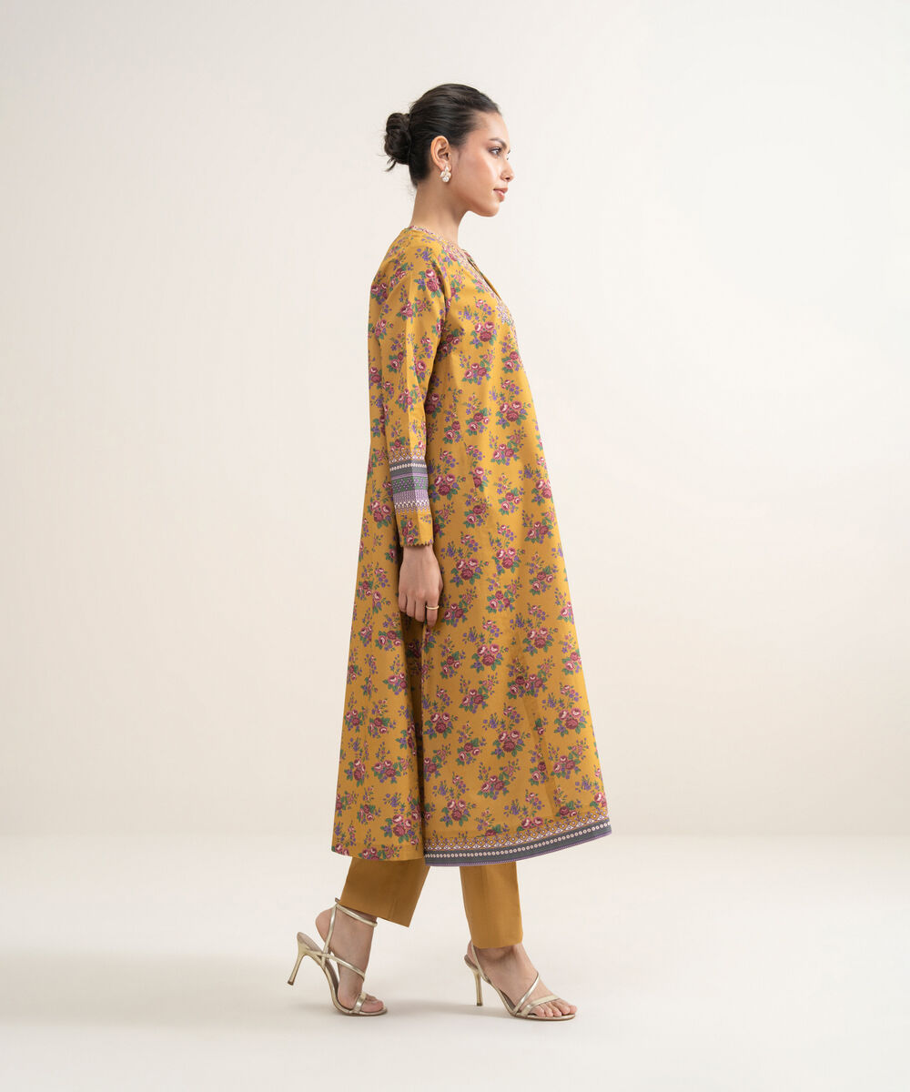Women's Unstitched Lawn Embroidered Mustard 3 Piece Suit