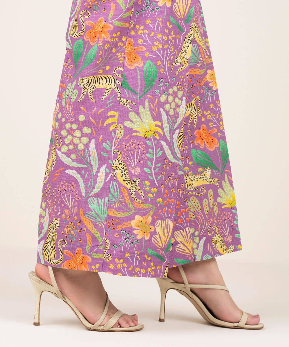 Women's RTW Khaddar Printed Purple Culottes