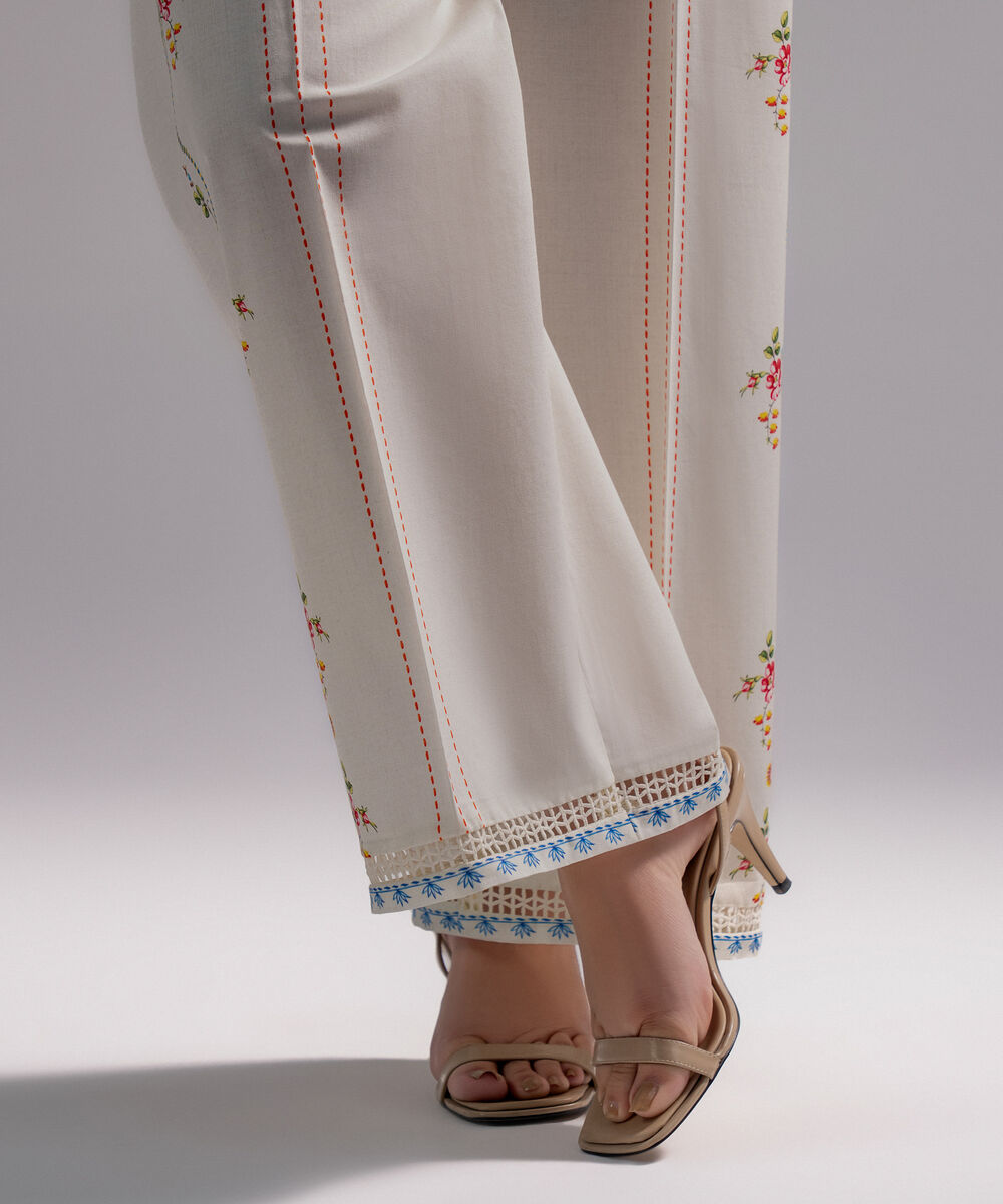 Women's RTW Cambric Printed White Culottes