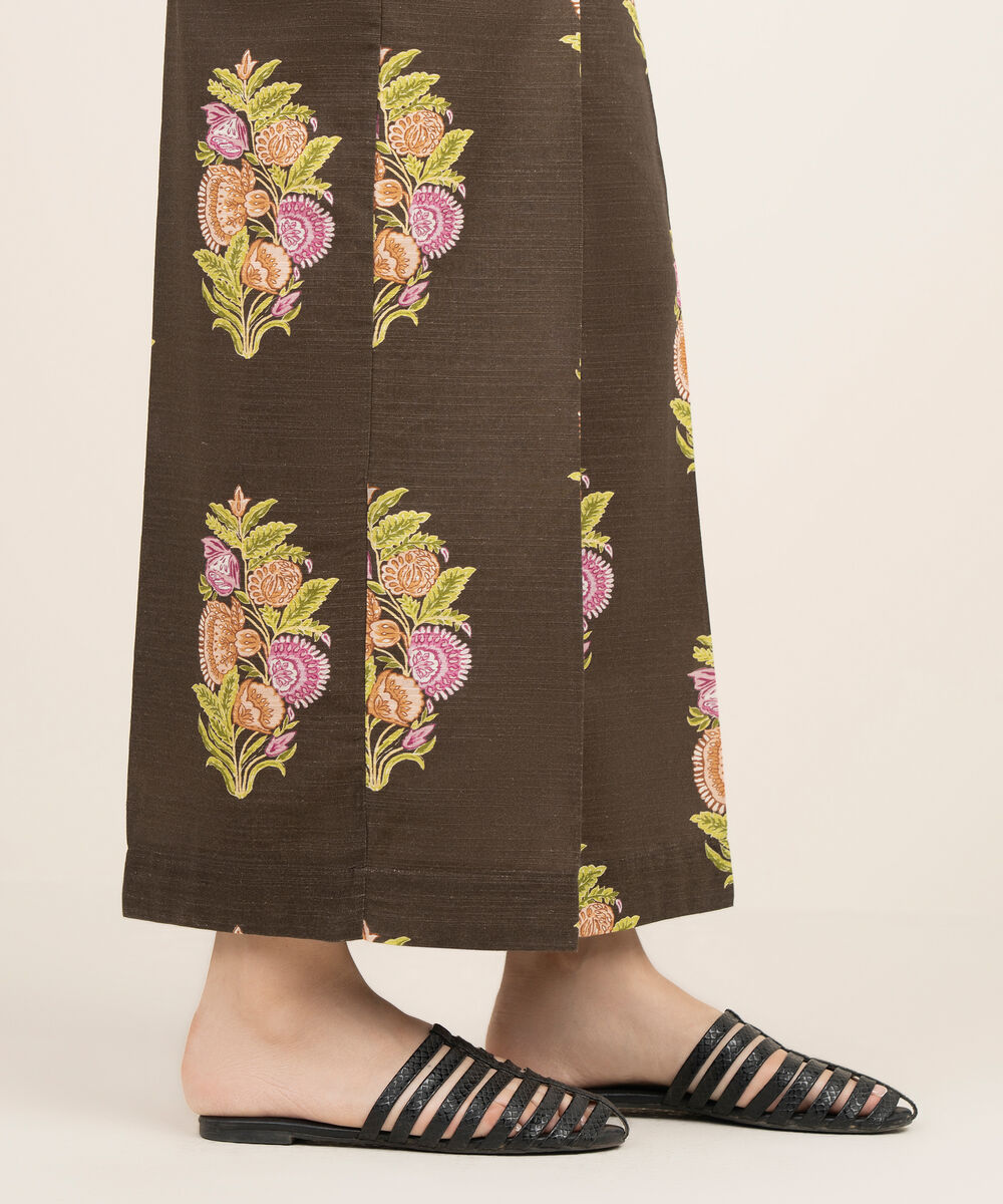 Women's RTW Light Khaddar Printed Brown Flared Pants