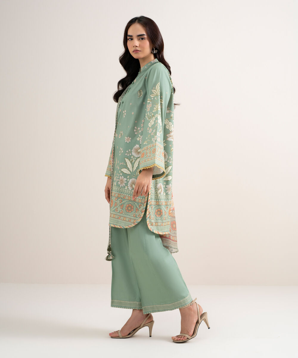 Women's Unstitched Lawn Printed Green 3 Piece Suit