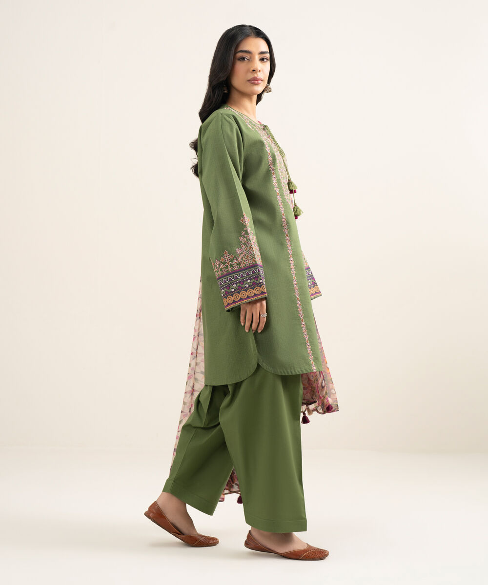 Women's Unstitched Lawn Embroidered Green 3 Piece Suit