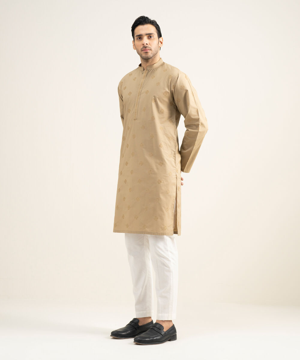 Men's Stitched Premium Cotton Khaki Kurta