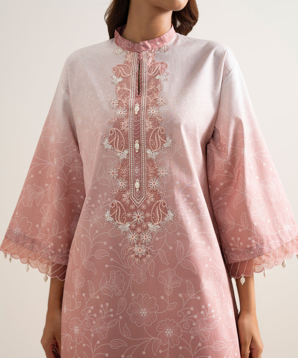 Women's Unstitched Lawn Embroidered Pink 3 Piece Suit