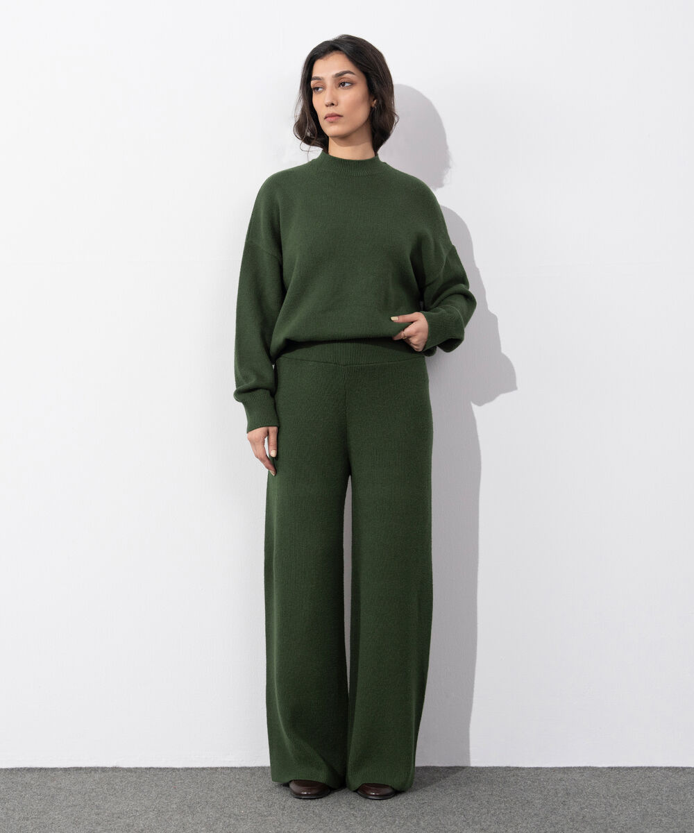 Women's Western Wear Olive Green Pull On Knit Culottes