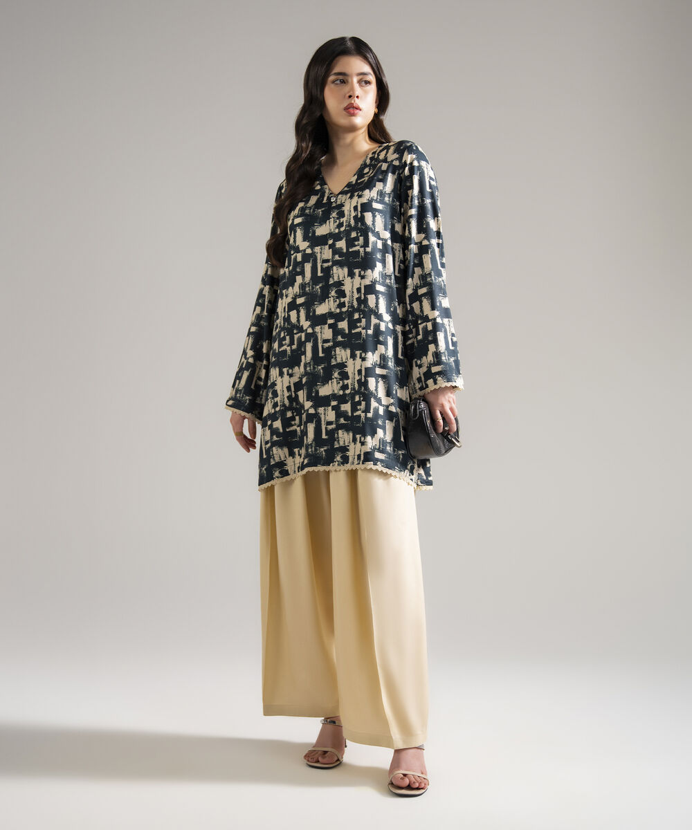 Women's RTW Arabic Lawn Printed Dark Blue 2 Piece Suit