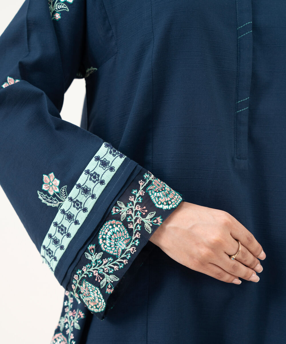 Women's RTW Light Khaddar Blue Embroidered Straight Shirt