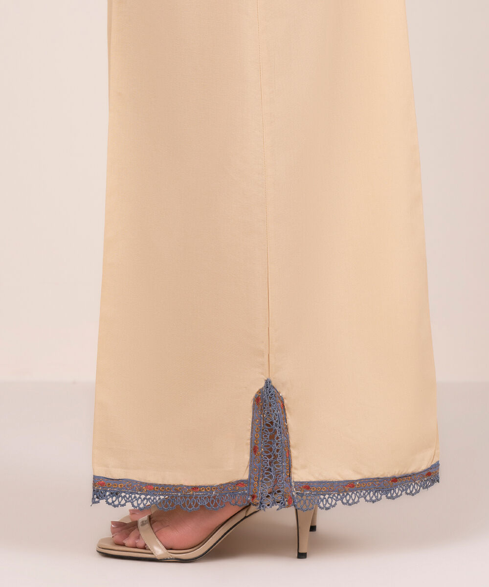 Women's RTW Cambric Solid Beige Flared Pants