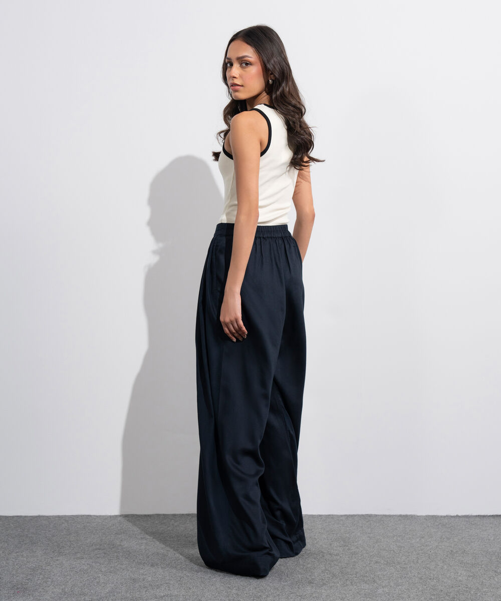 Women's Western Black Linen Blend Pleated Trousers