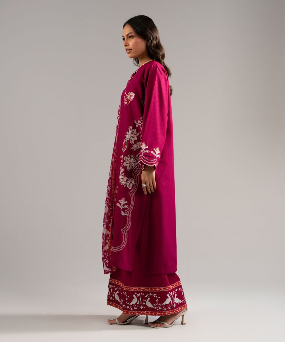 Women's RTW Dobby Embroidered Pink 3 Piece Suit