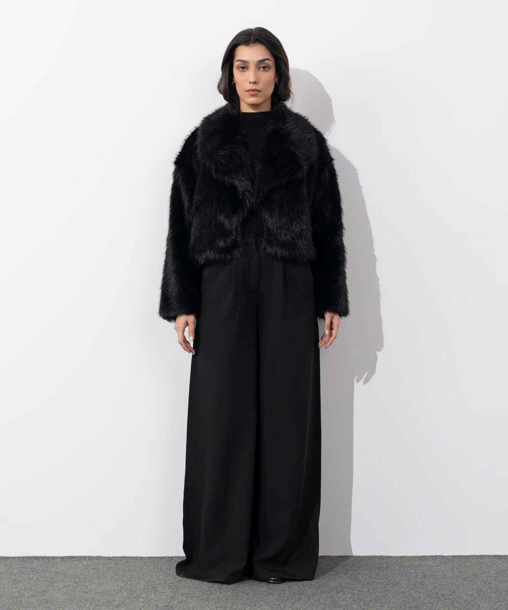 Women's Western Wear Black Faux Fur Jacket