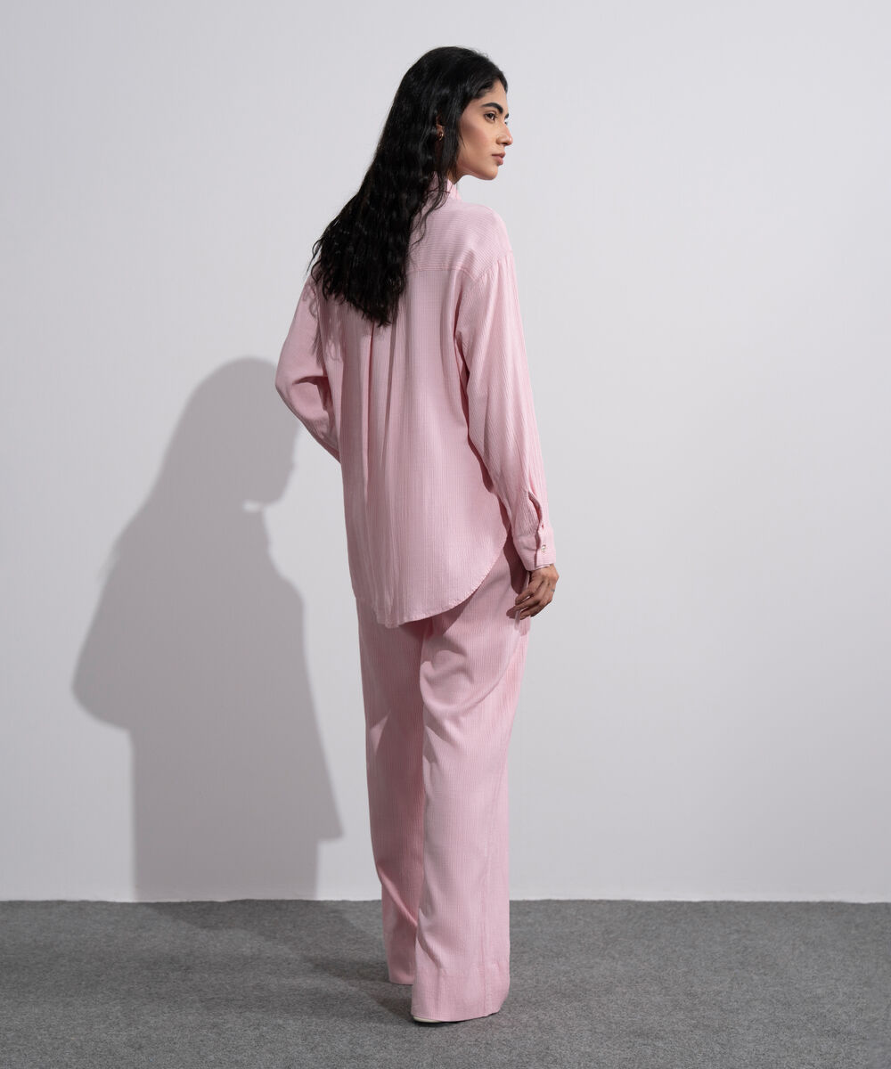 Women's Pink Button Through Seersucker Shirt