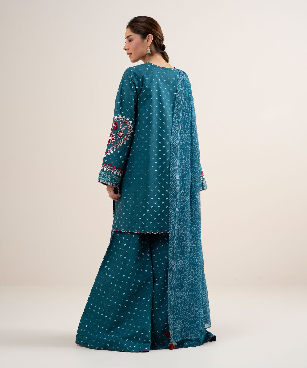 Women's Unstitched Lawn Embroidered Blue 3 Piece Suit