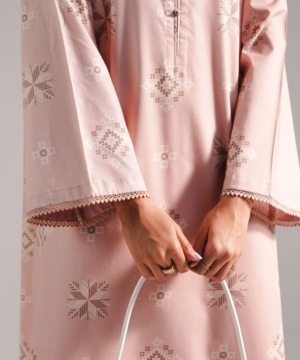 Women's RTW Cotton Viscose Printed Pink 2 Piece Suit