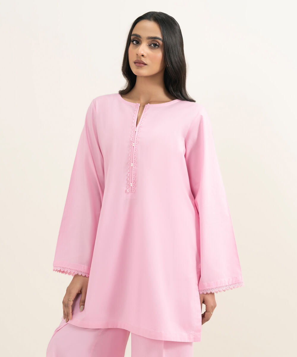 Women's RTW Cambric Solid Pink Straight Shirt