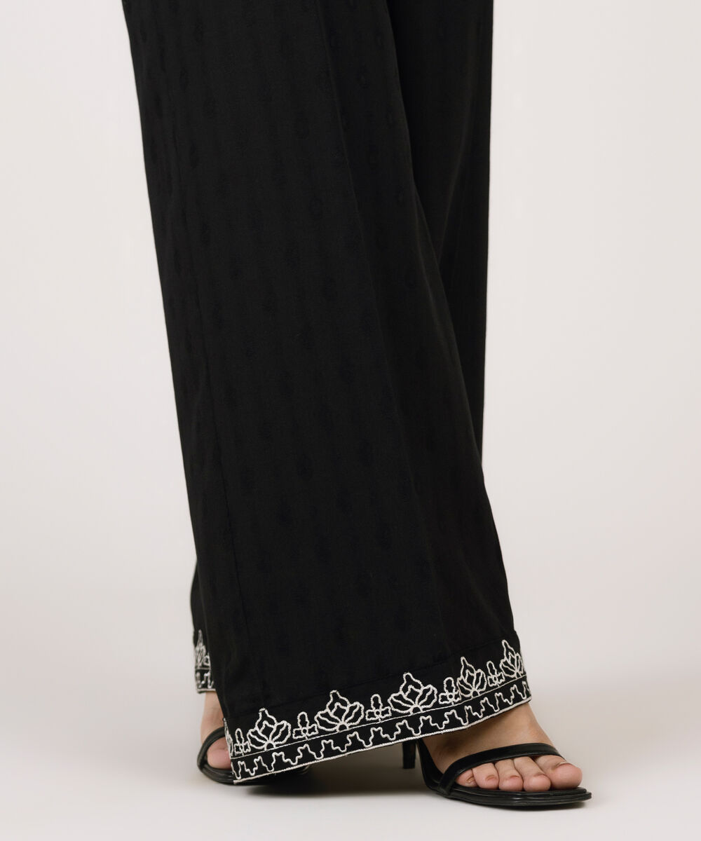 Women's RTW Cotton Jacquard Embroidered Black Culottes