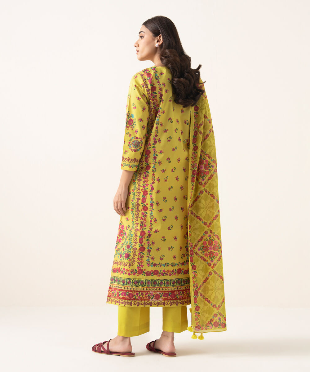 Women's Unstitched Lawn Printed Yellow 3 Piece Suit
