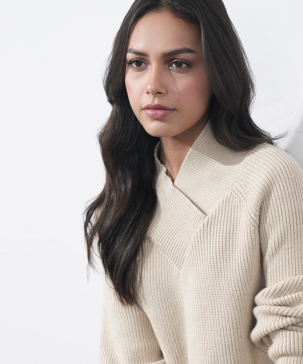 Women's Western Wear Almond Cross-Over High Neck Sweater