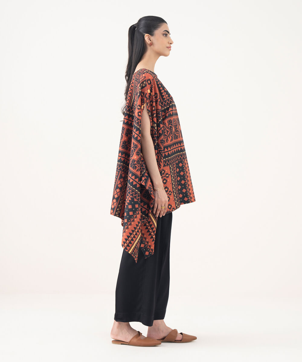 Women's RTW Cotton Viscose Rust Printed Kaftaan