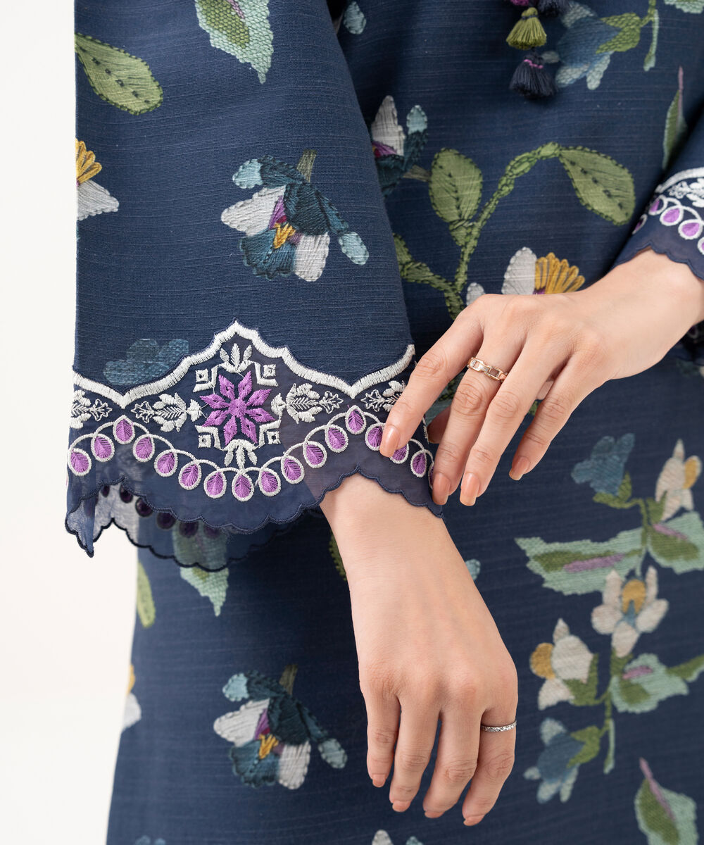 Women's Unstitched Lawn Embroidered Blue 2 Piece Suit