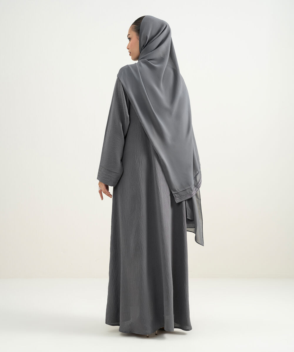 Women's Grey Kimono Embroidered Abaya