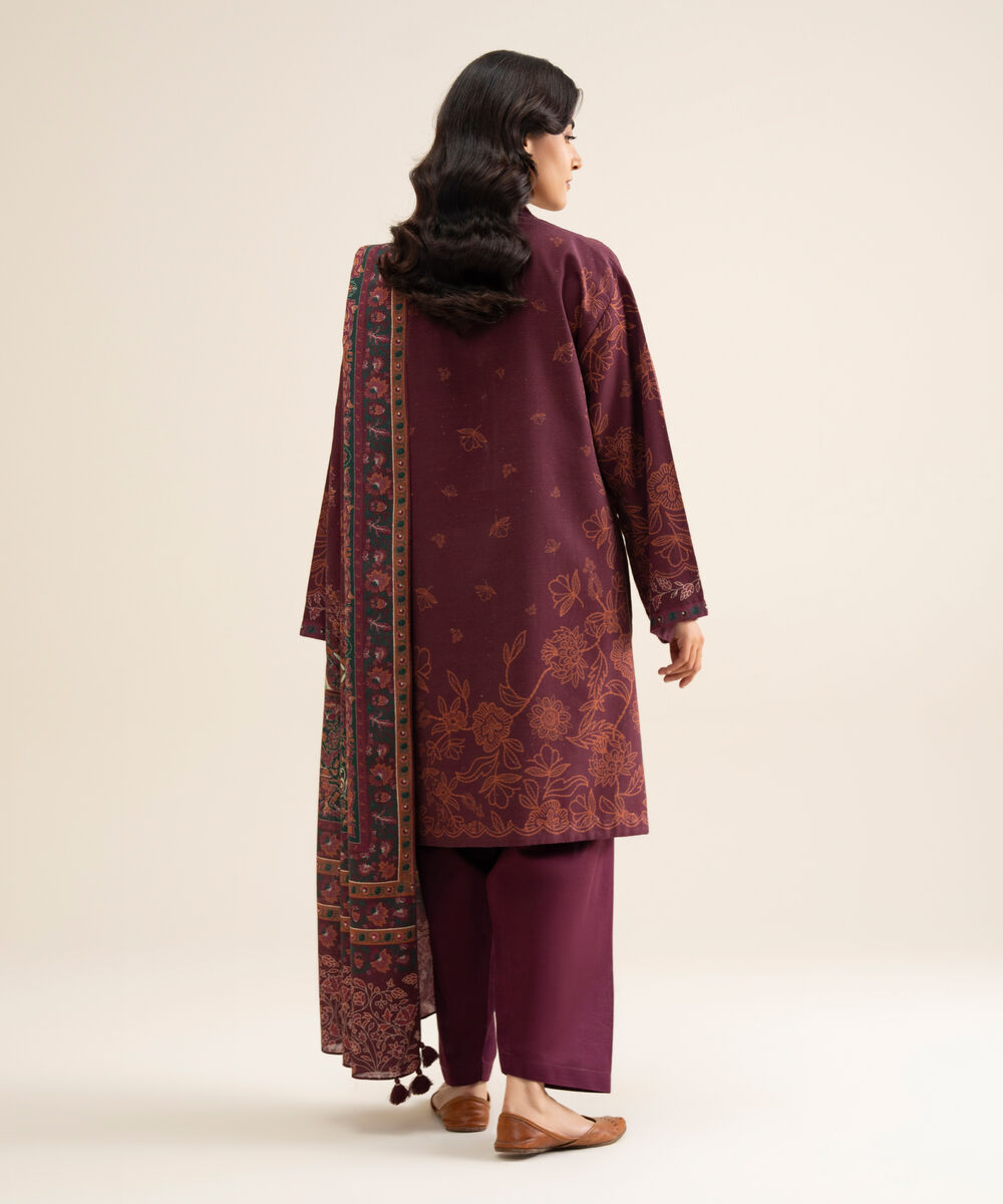 Women's Unstitched Premium Khaddar Printed Maroon 3 Piece Suit