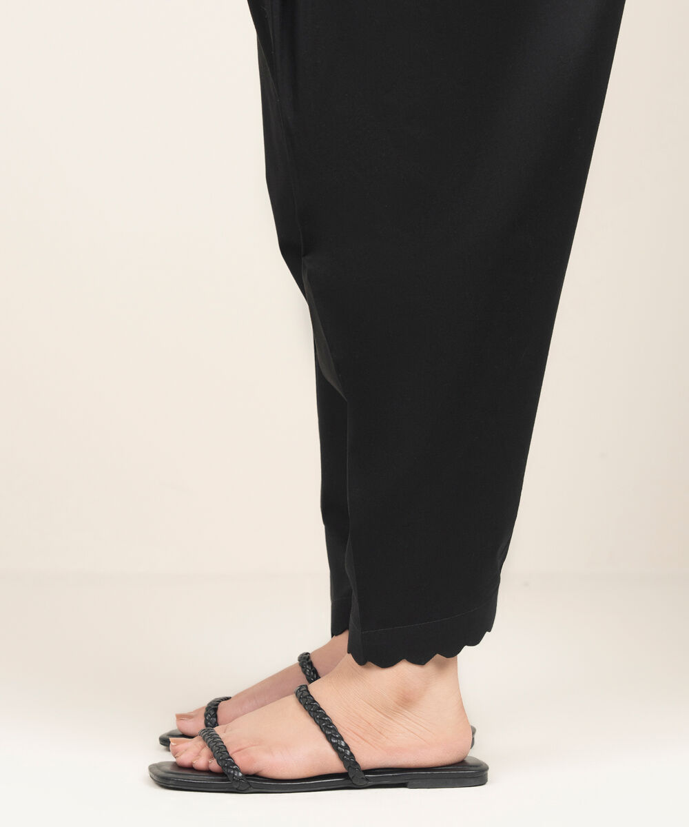 Women's RTW Viscose Raw Silk Solid Black Shalwar