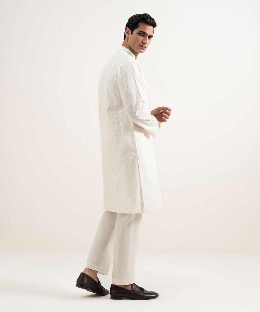 Men's Stitched Cream  Kurta Trouser
