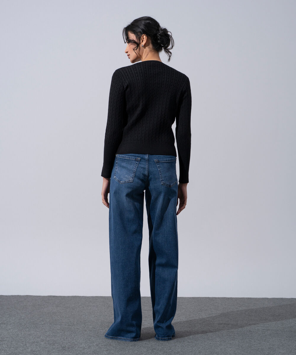 Women's Western Wear Black Textured Cable-Knit Jumper