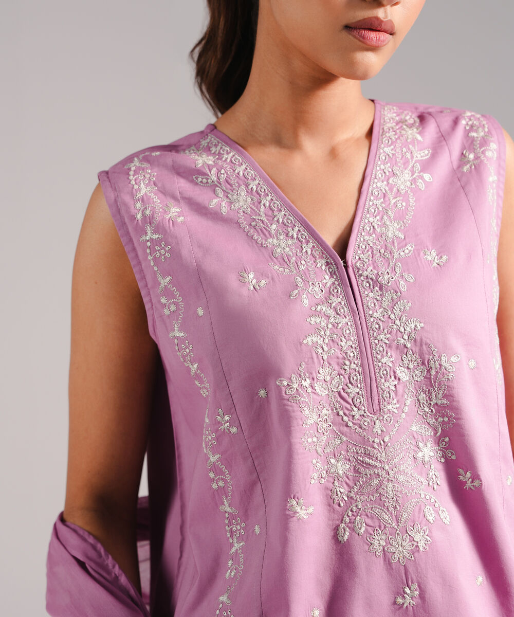 Women's RTW Lawn Embroidered Light Purple 3 Piece Suit