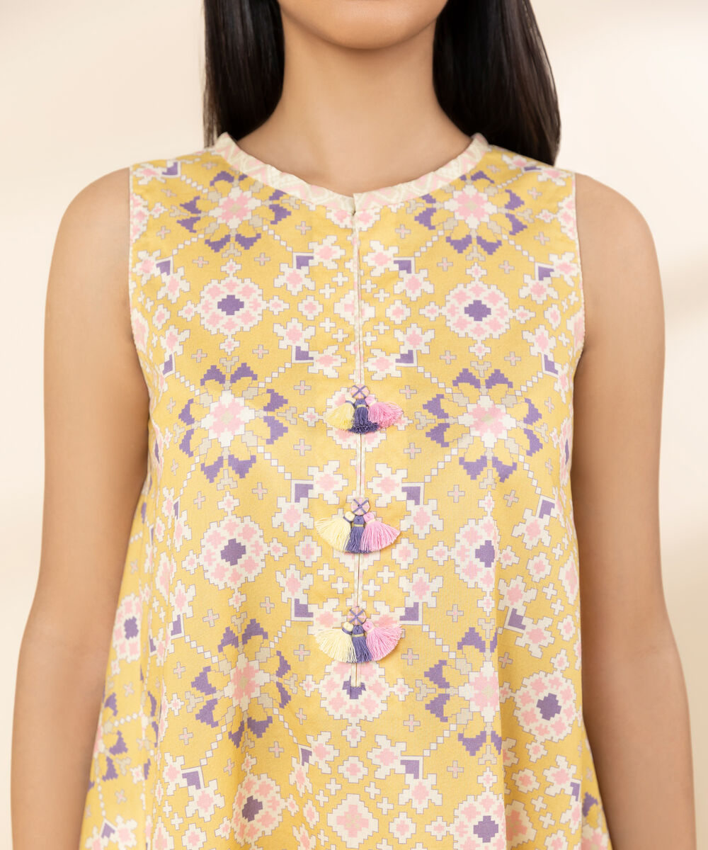 Women's Unstitched Lawn Printed Yellow 3 Piece Suit