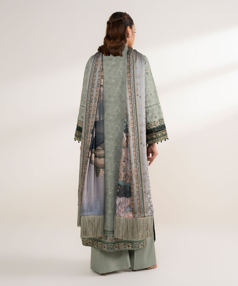 Women's Unstitched Cotton Embroidered Grey 3 Piece Suit